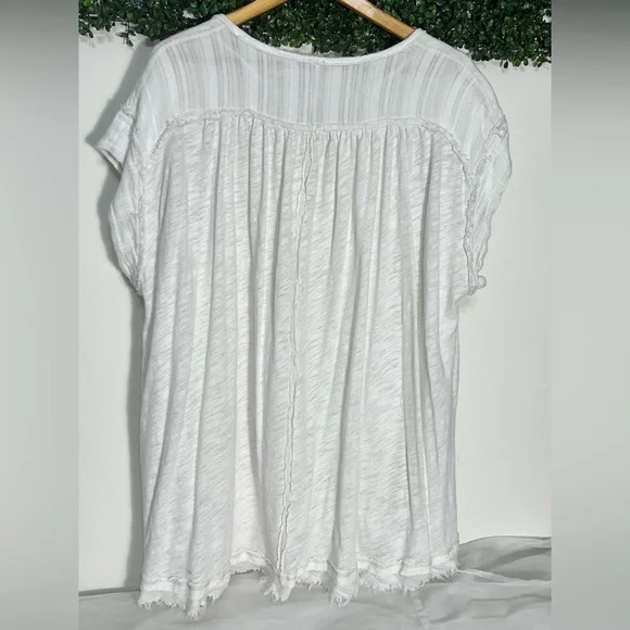 Free People Aster Henley Oversized Boho White Short Sleeved Top Medium - Picture 5 of 13